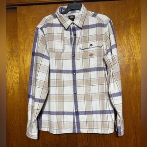 Dickies Men's Casual Plaid Shirt in Purple and Tan